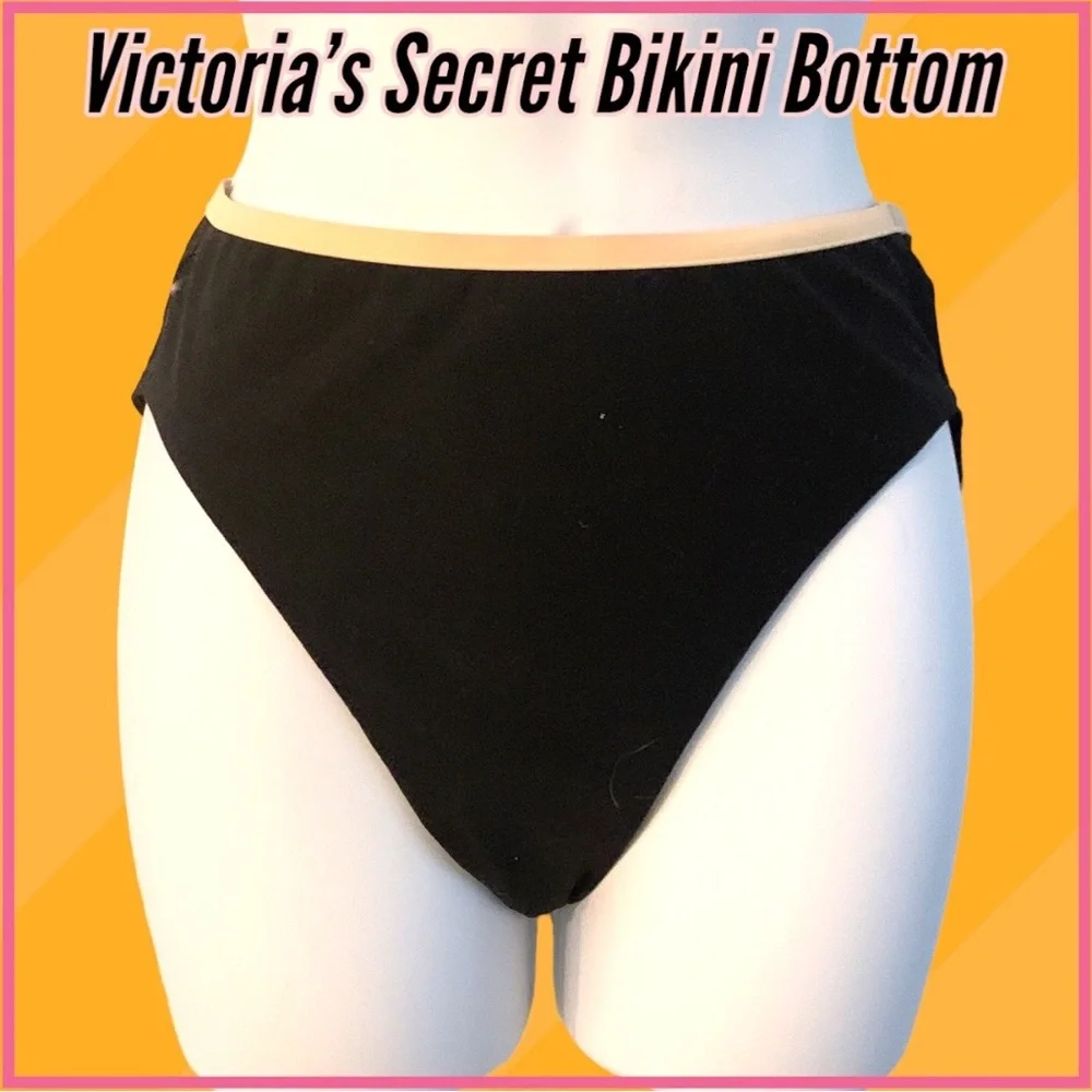 Victoria's Secret Classic Black Bikini Bottom with Pink Piping Size Small - Picture 1 of 15